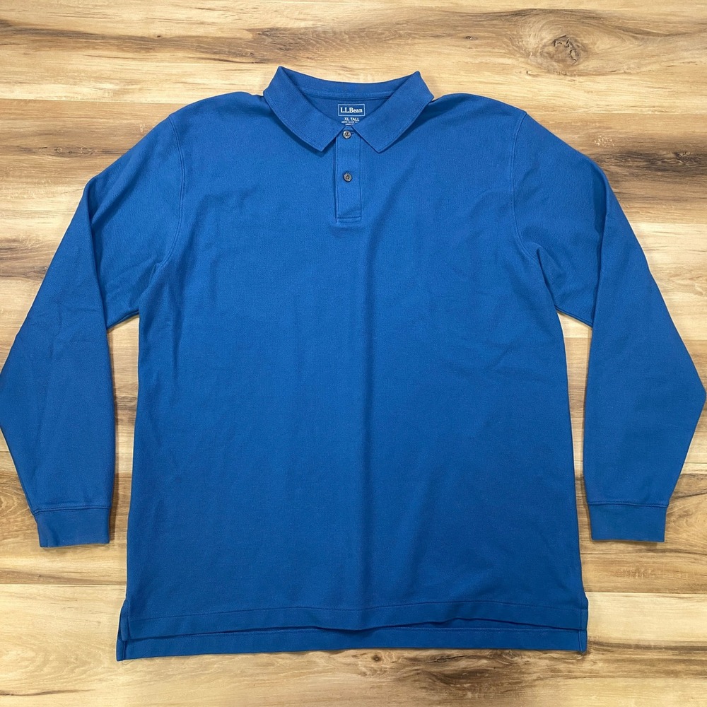 L.L. Bean Polo Shirt Mens XL Tall Heritage 100% Cotton Long Sleeve Blue Double L